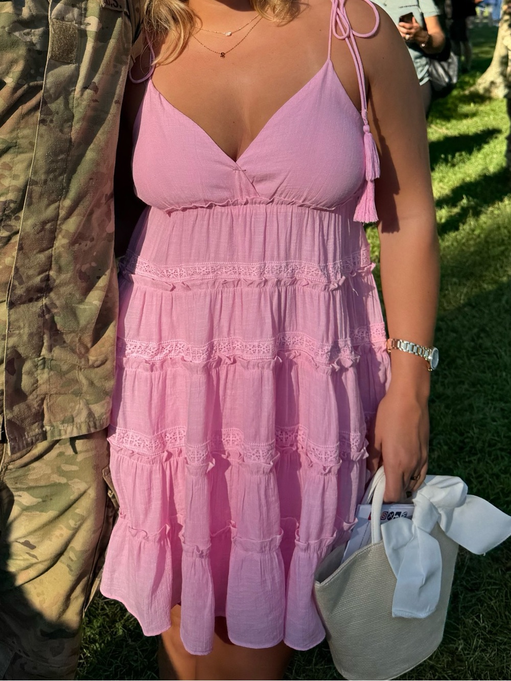 Pink Tie-Shoulder Sundress